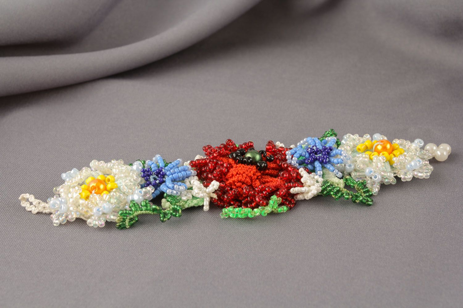 Bracelet tressé en perles de rocaille fleurs  photo 2
