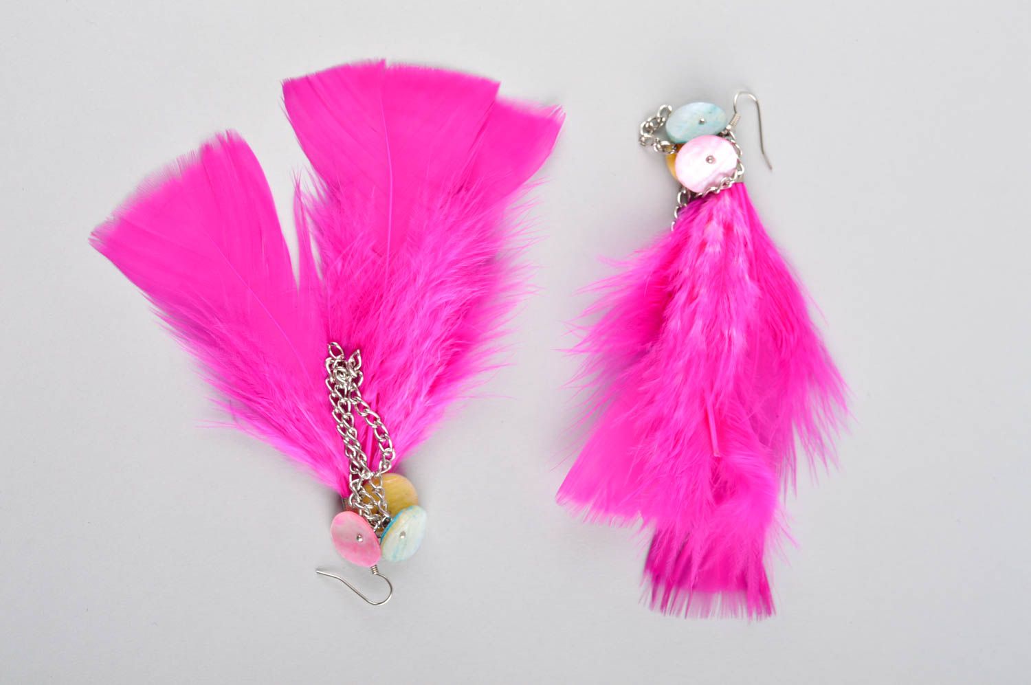 Boucles d'oreilles plumes roses Bijou fait main design original Cadeau femme photo 5