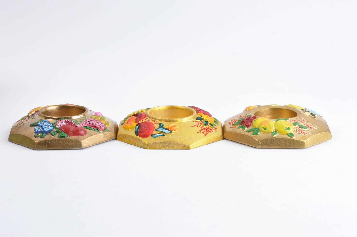 Teelichthalter bunt Handmade Deco Gips Dekoration Tisch Kerzenständer 3 Stück foto 5
