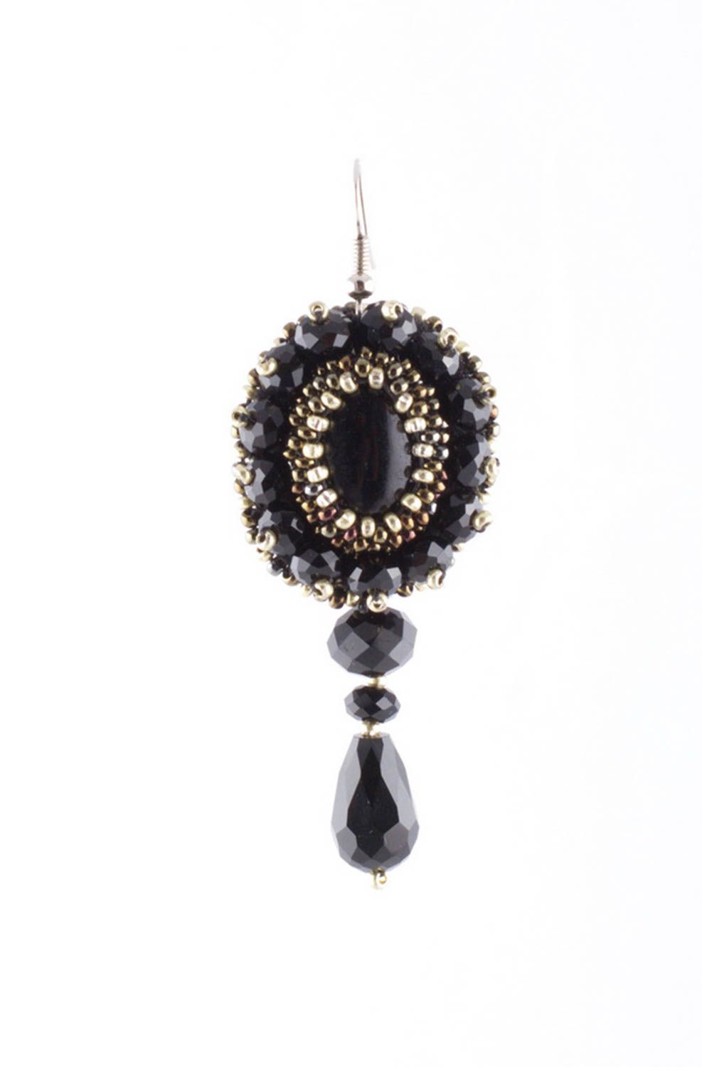 Handmade black earrings earrings with natural stone earrings with charms  photo 2