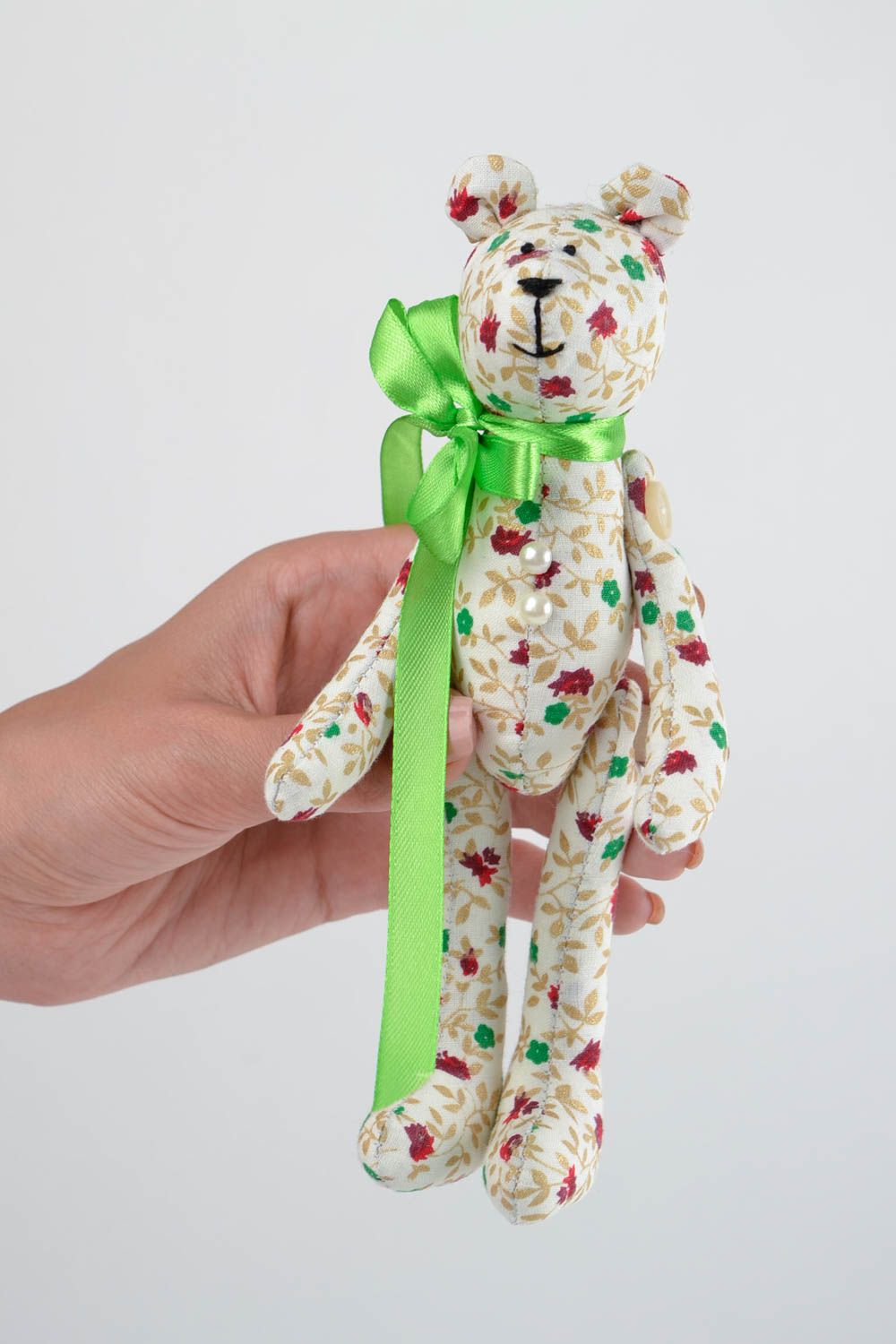Peluche ours Jouet enfant fait main blanc à motif floral coton Cadeau original photo 2