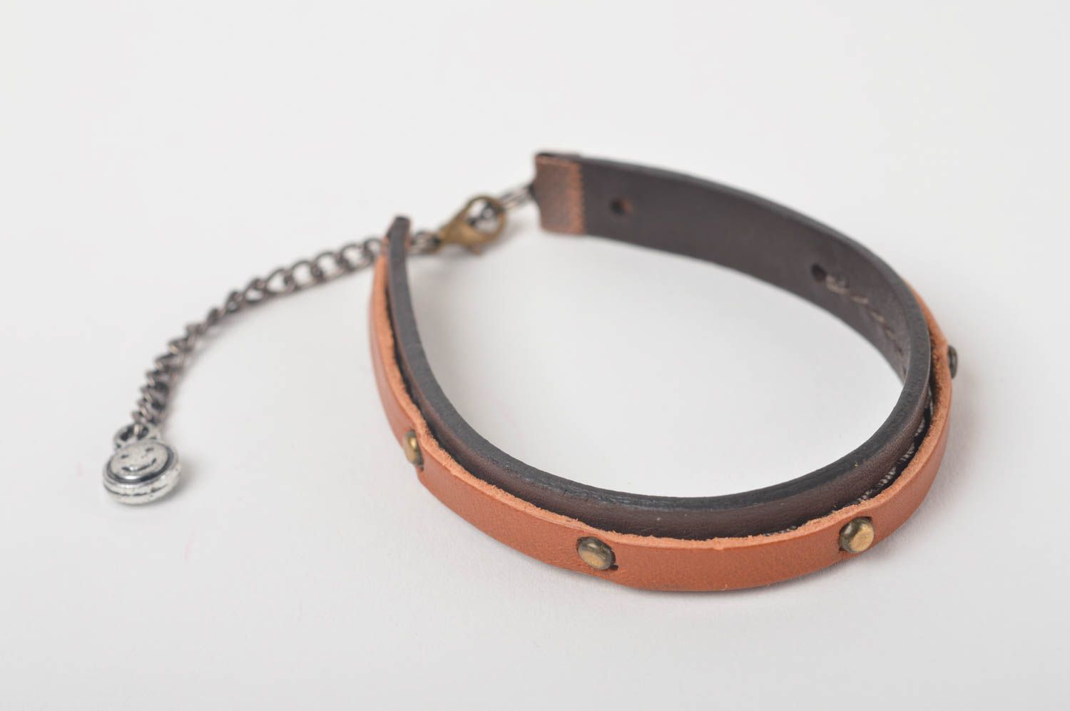 Bracelet cuir Bijoux fait main fin original marron Accessoire cuir cadeau photo 2