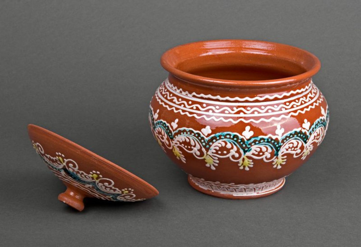 Decorative clay pot with lid photo 4