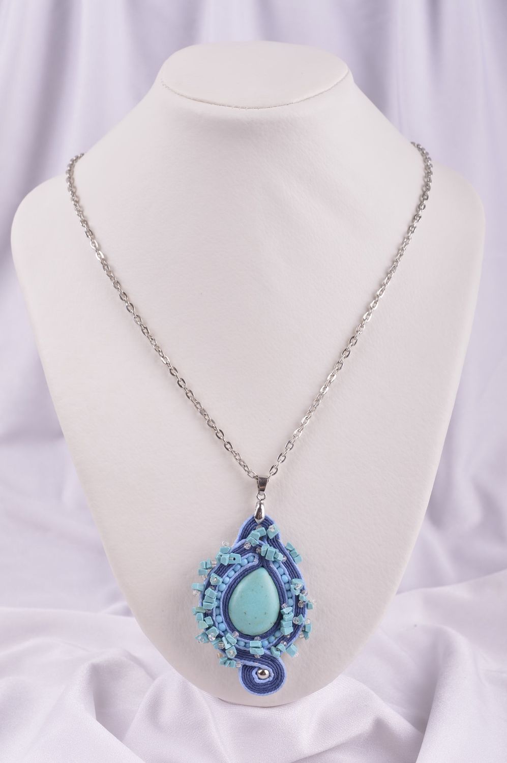Beautiful handmade textile necklace cute beaded pendant artisan jewelry photo 1