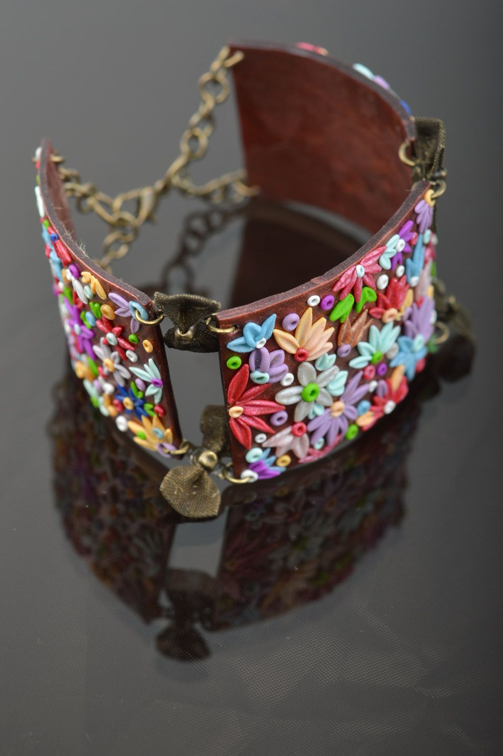Handmade women's designer plastic flower bracelet created using filigree technique photo 1