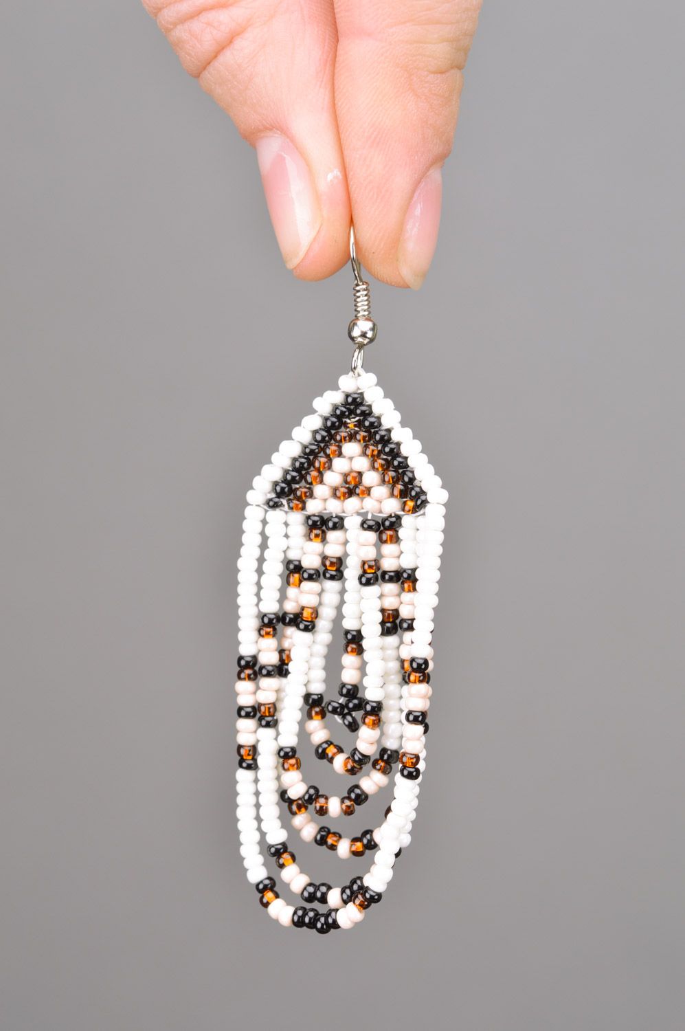 Massive evening long earrings woven of Czech beads handmade photo 3