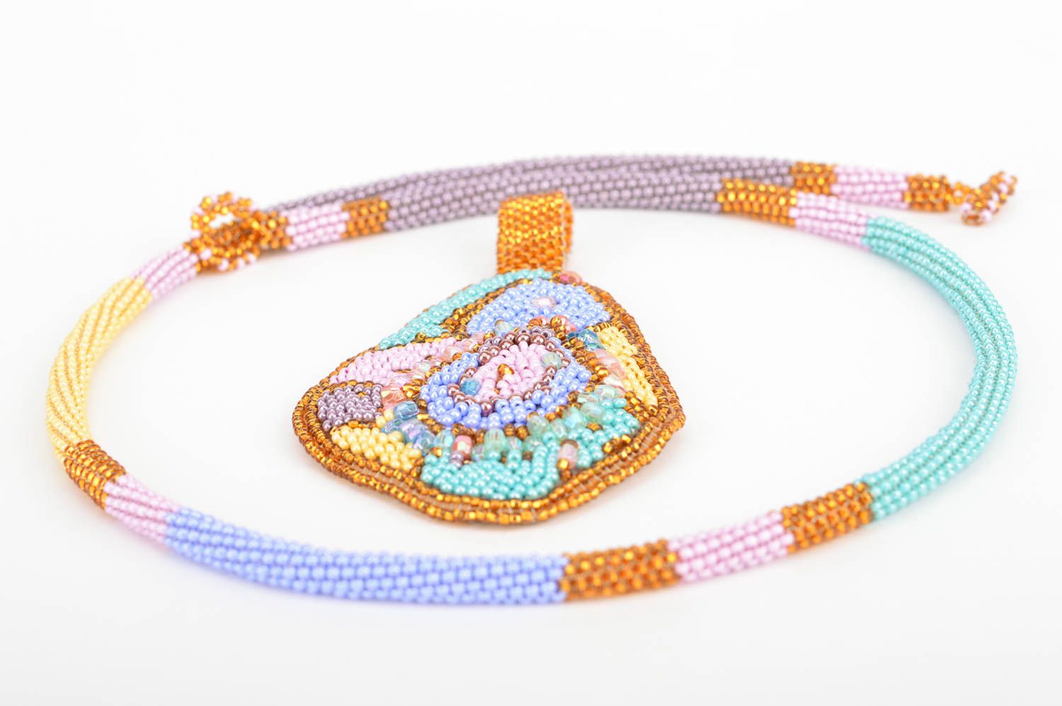 Beautiful bright handmade designer beaded cord necklace with pendant photo 3