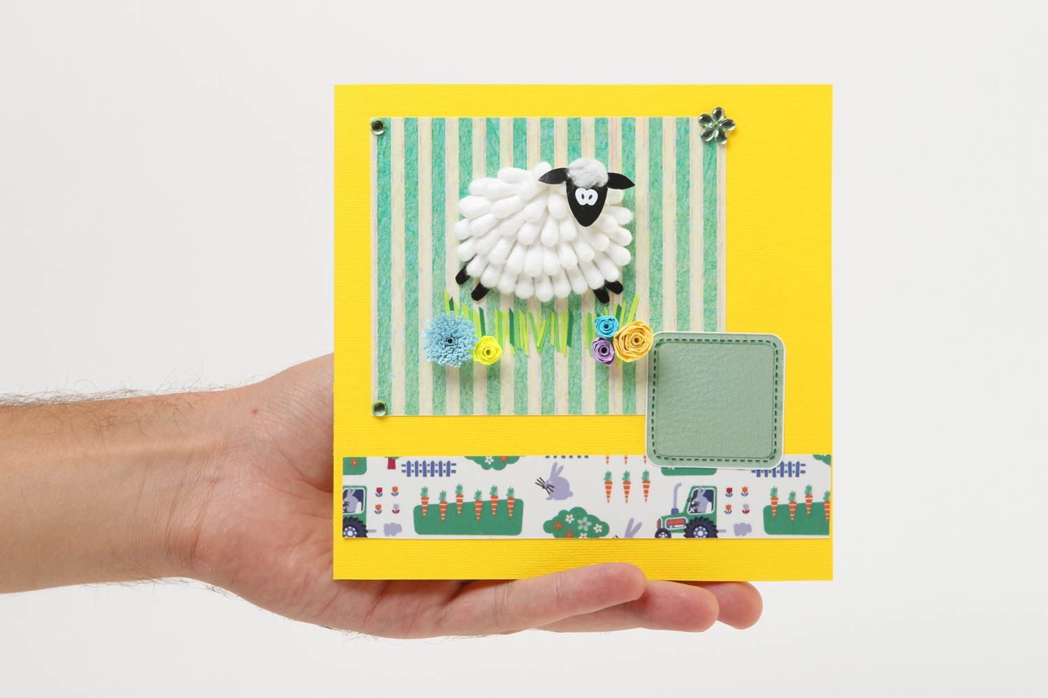 Tarjeta de felicitación amarilla con oveja postal hecha a mano regalo original foto 5