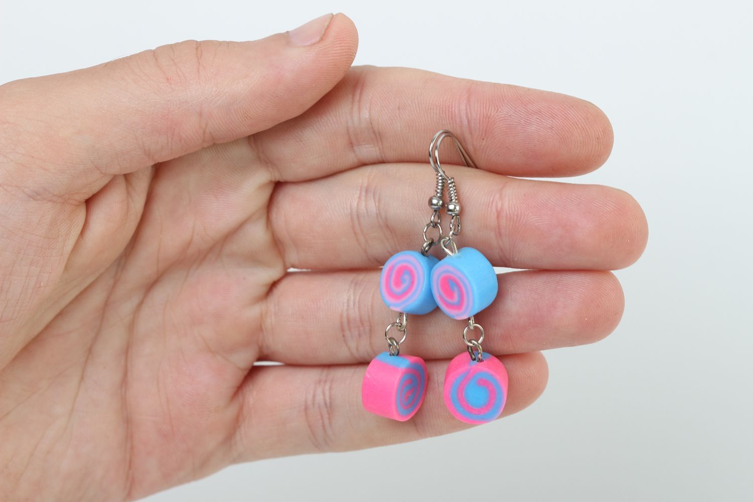 Boucles d'oreilles pendantes Bijou fait main Cadeau femme Bonbons rose bleu ciel photo 5