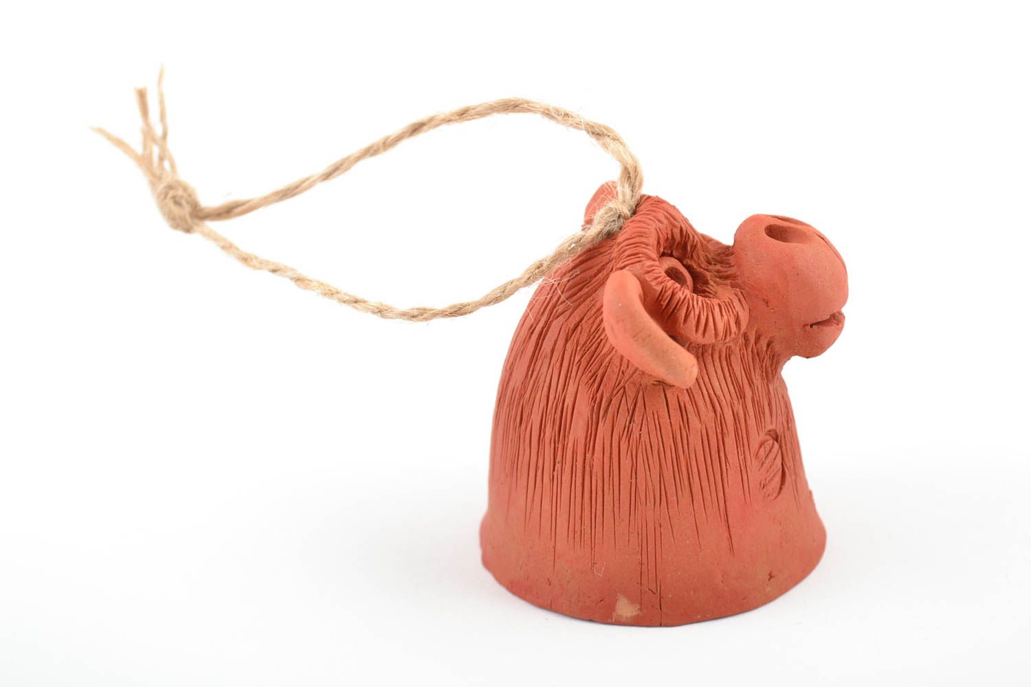 Small funny decorative handmade ceramic bell in the shape of monkey with cord photo 3