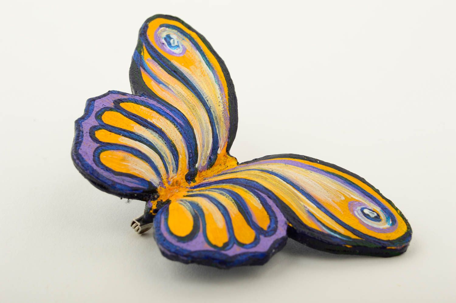 Broche en cuir Bijou fait main design papillon exotique Accessoire femme photo 3