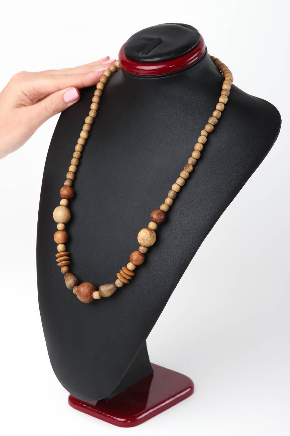 Handmade lange Holz Halskette Damen Collier Accessoire für Frauen originell foto 5