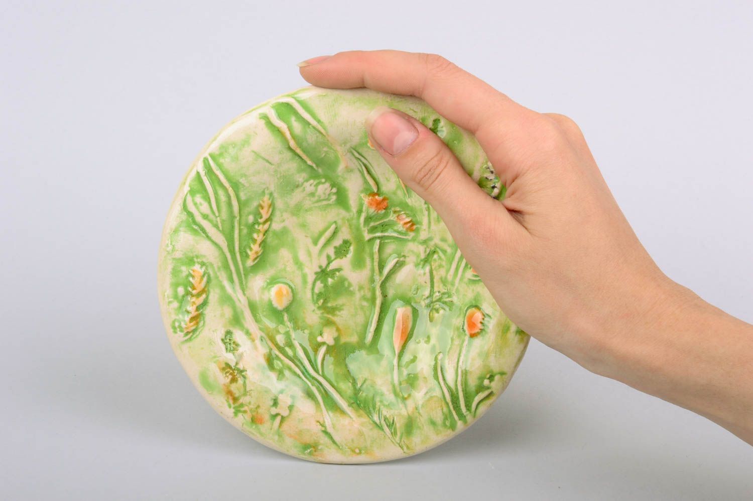 Keramischer Ton Teller mit Bemalung mit Pflanzen Mustern handgemacht originell foto 2