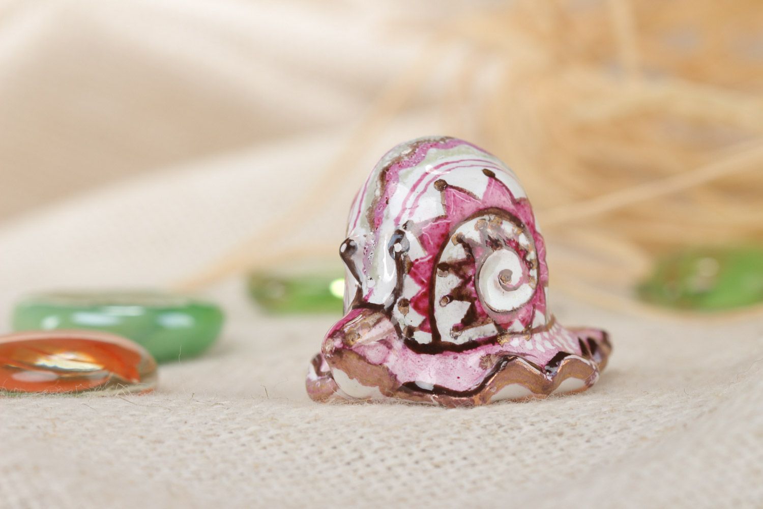 Tiny handmade decorative ceramic figurine Beautiful Snail photo 1