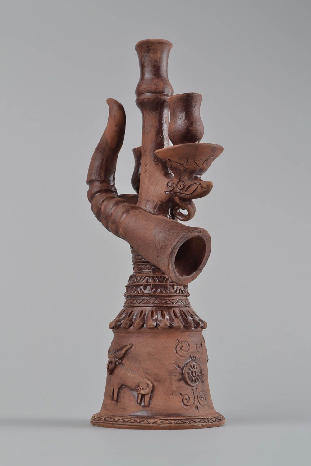 Handmade designer ceramic candle holder coated with glaze in ethnic style photo 5