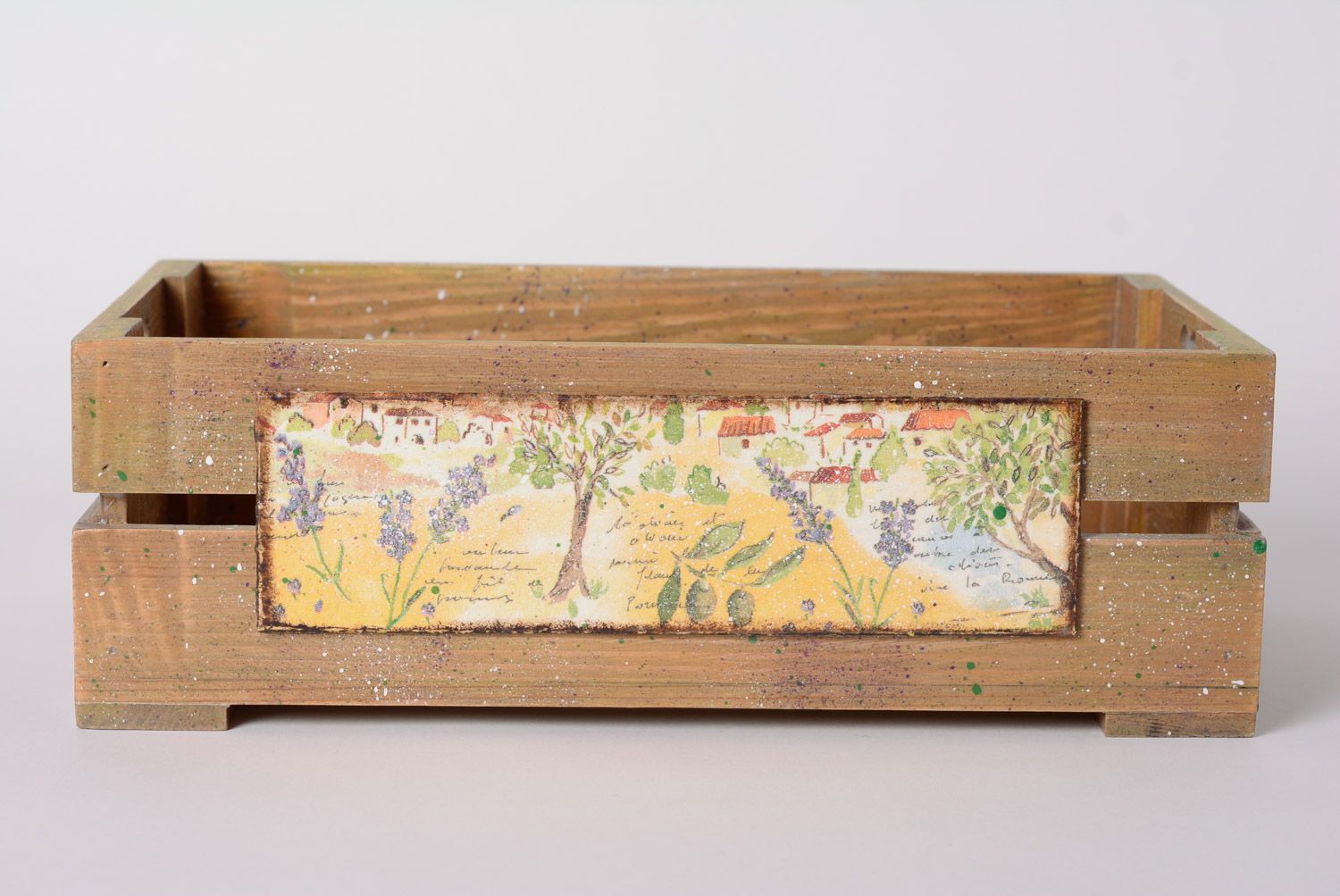 Unusual handmade decoupage wooden crate for home photo 4