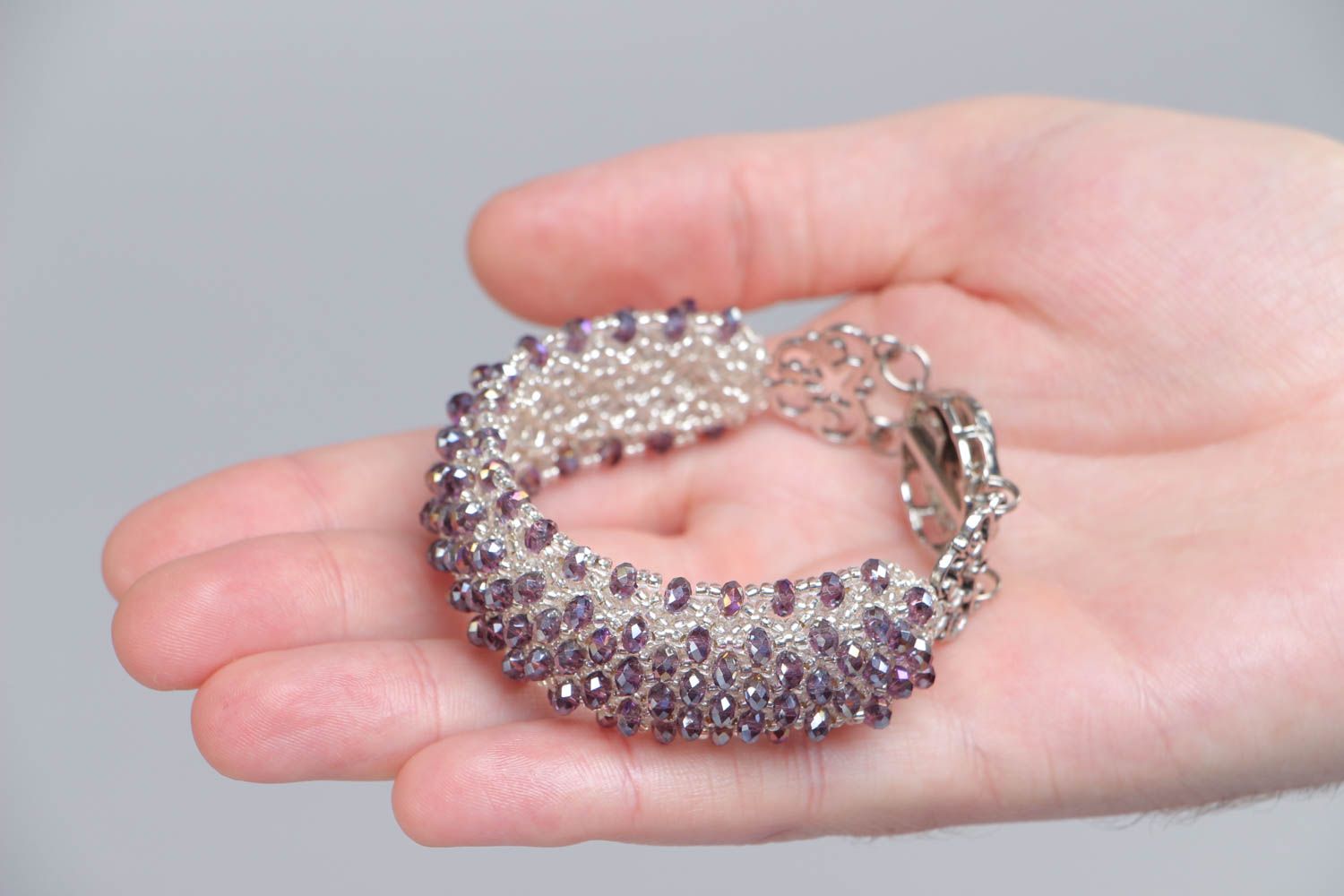 Tender handmade glamour beaded wrist bracelet with crystal glass for women photo 5