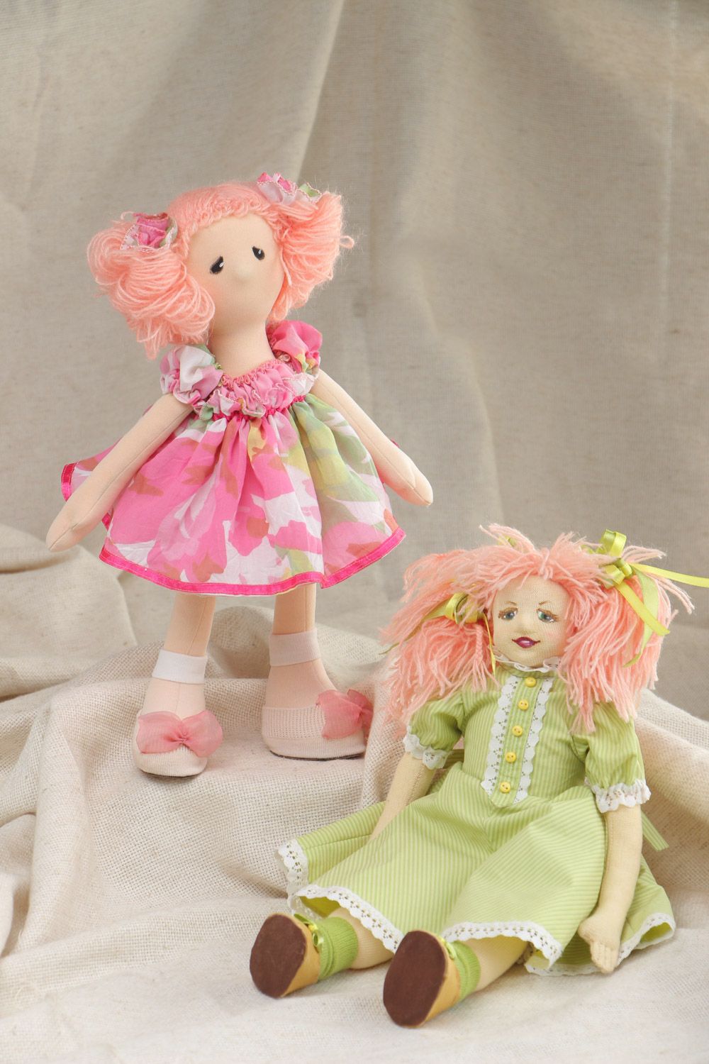 Набор текстильных игрушек кукол из трикотажа и бязи ручной работы мягкие 2 шт фото 1