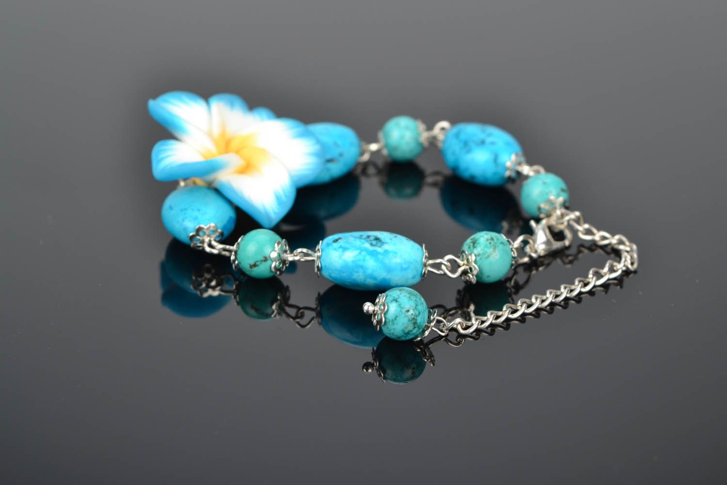 Bracelete de argila de polímero Laguna azul pulseira artesanal feminina  foto 1