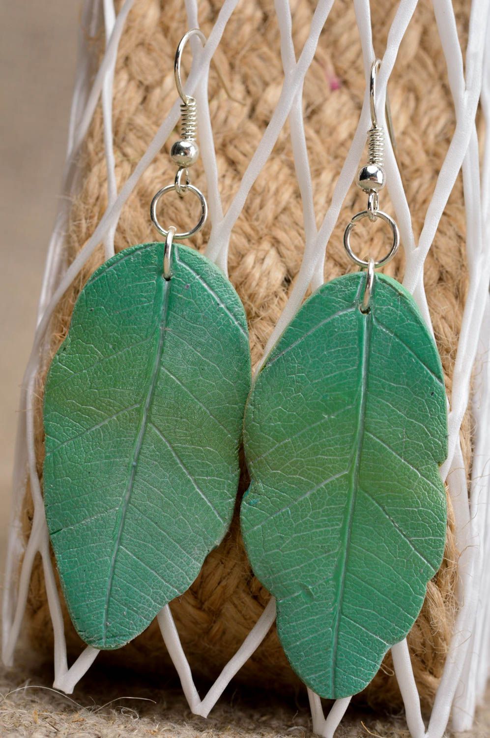 Handmade green cute earrings unusual designer earrings stylish accessory photo 1