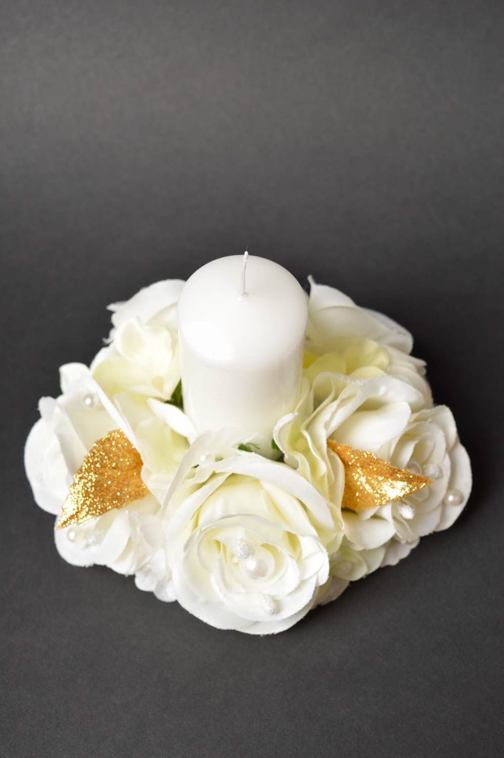 Свеча ручной работы свеча свадебная с цветами свеча на свадьбу Белые розы фото 3