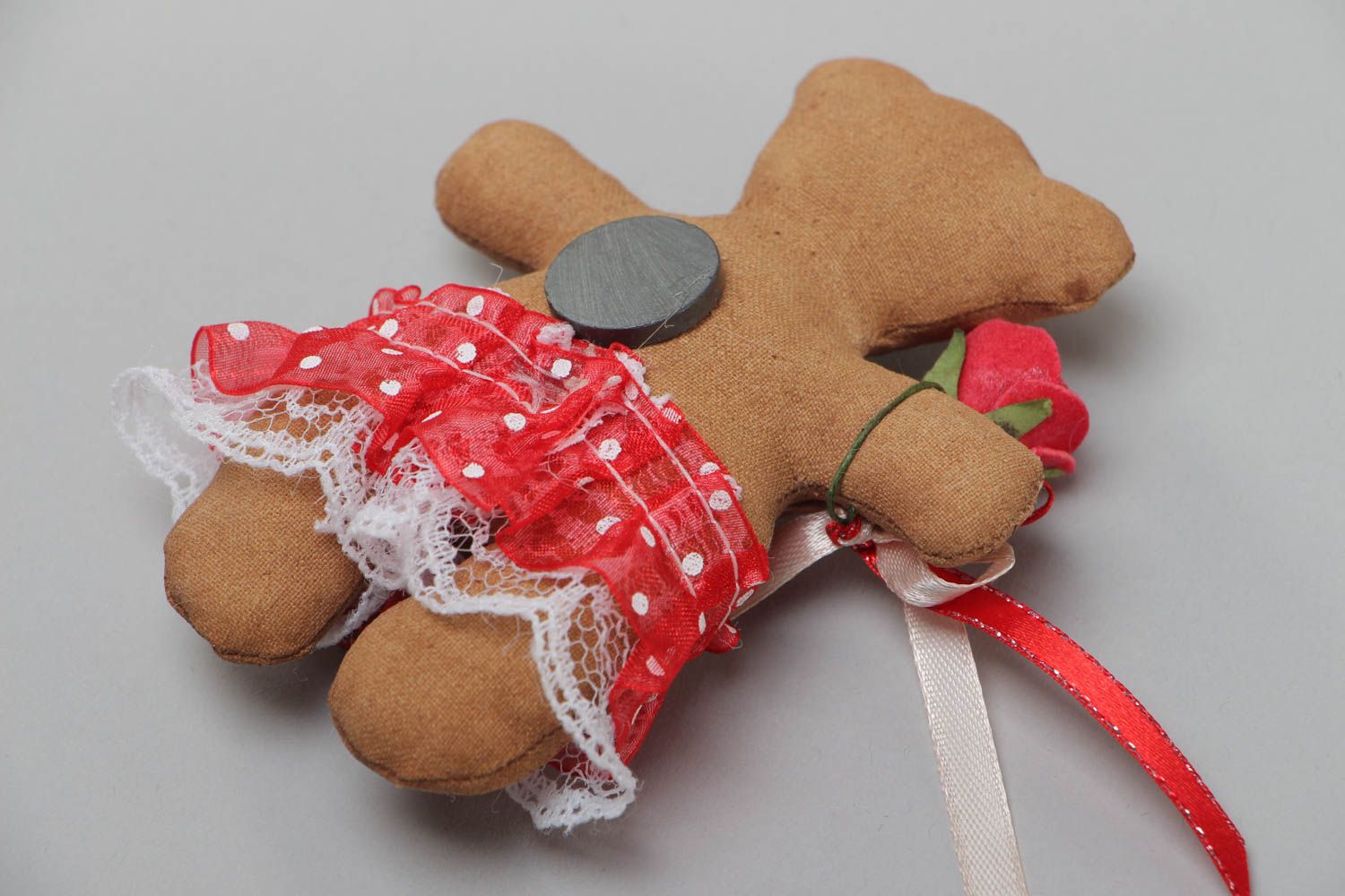 Handmade textile fridge magnet made of cotton fabric cute bear soft toy photo 4