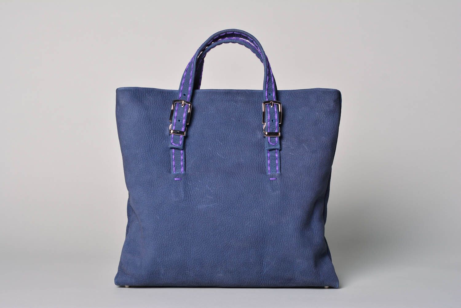 Sac en cuir naturel fait main Accessoire femme bleu tendance Cadeau original photo 2