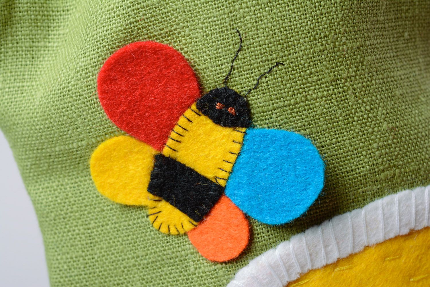 Handmade linen coarse calico and felt fabric puppet toy bear bebabo photo 3