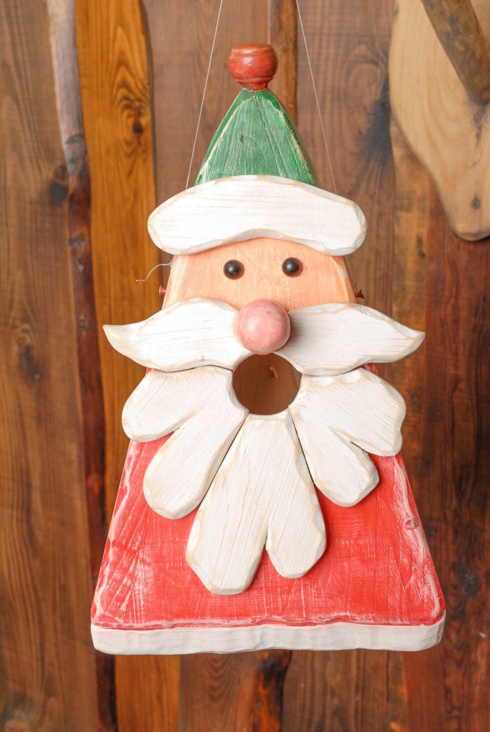 Авторский скворечник деревянный в виде Санта Клауса  фото 3
