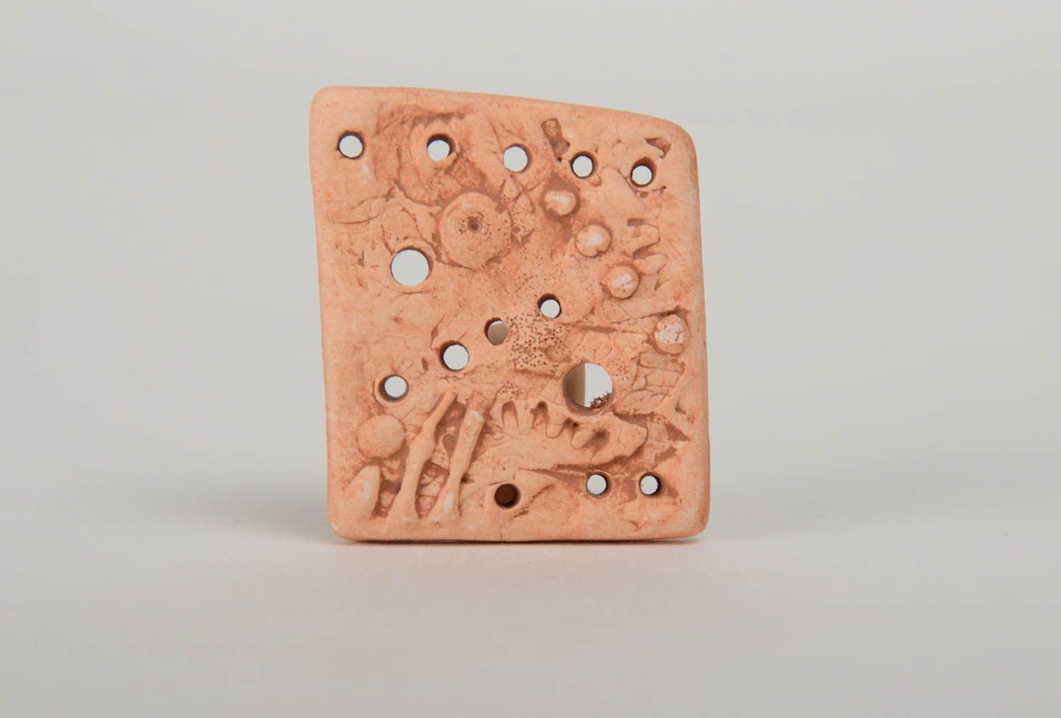 Handmade square flat textured ceramic pendant blank for jewelry making photo 2