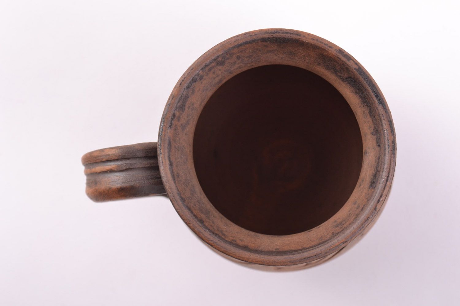 Rustic clay cup in brown color with handle and classic pattern 3 oz photo 3