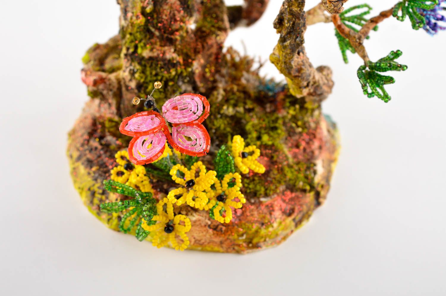 Planta decorativa artificial árbol artesanal de abalorios adorno de mesa  foto 1