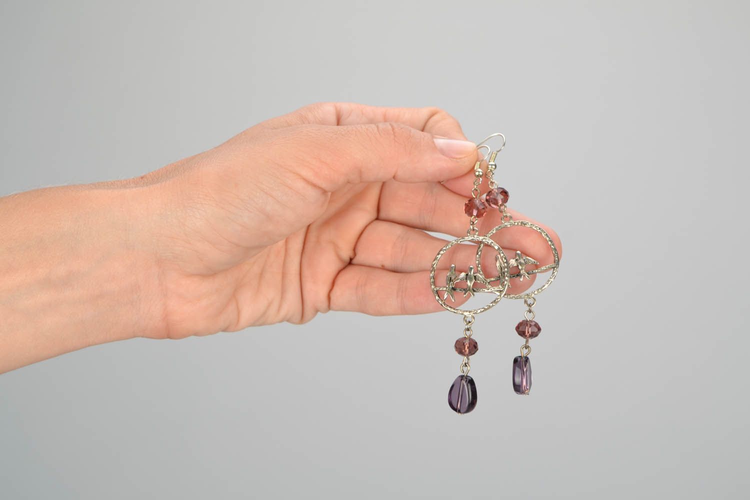 Long earrings with crystal Birds photo 2