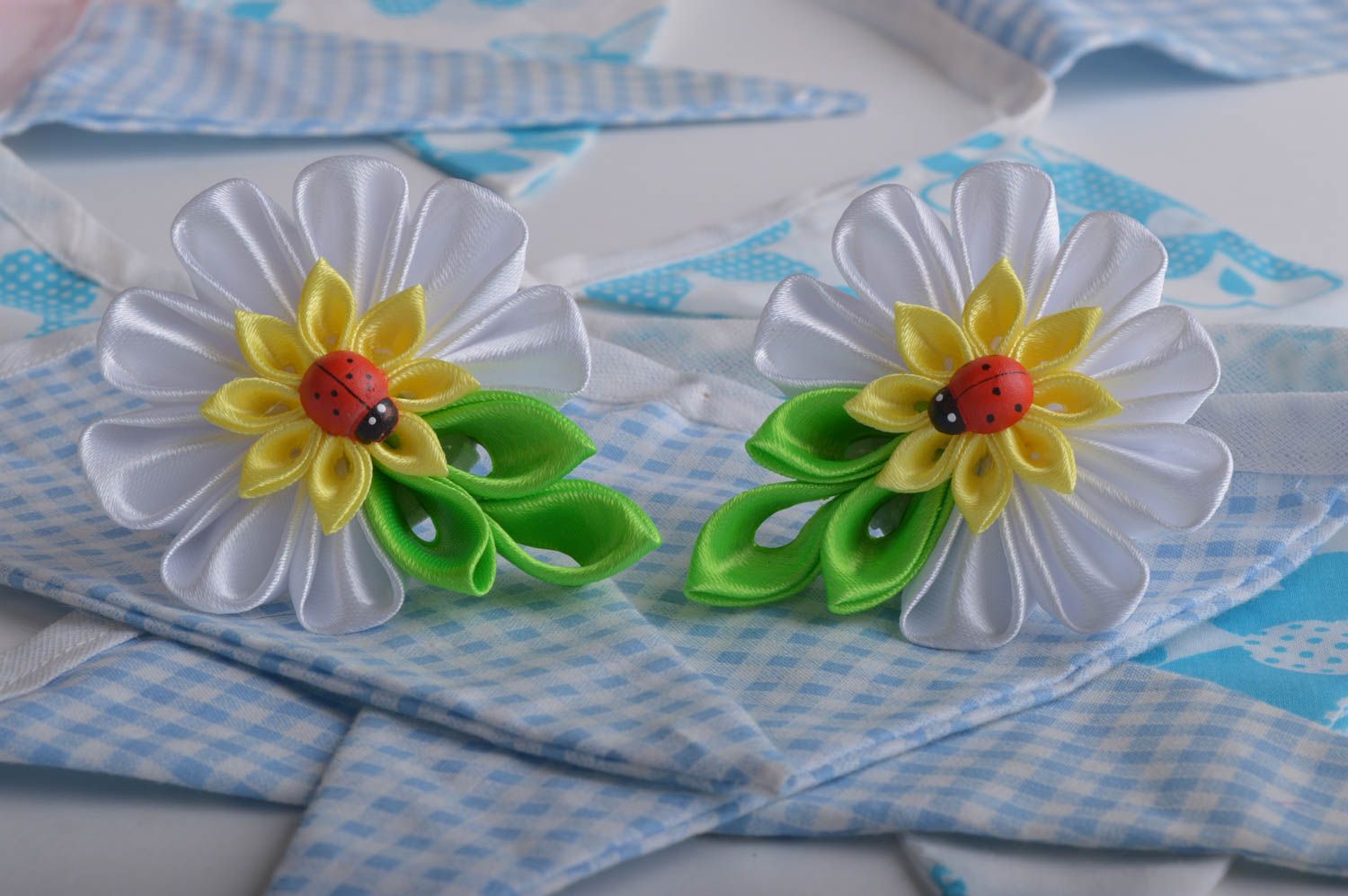 Handmade cute hair ties 2 unusual flower hair ties accessories for kids photo 1