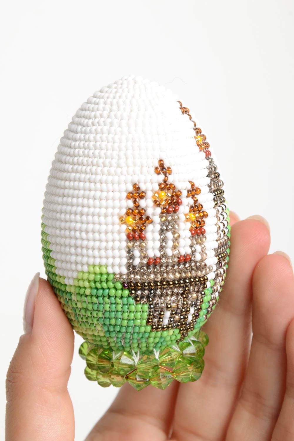 Handmade home interior seed beaded decoration festive designer Easter egg photo 5