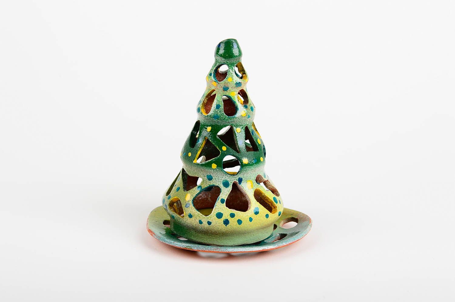Tealight ceramic light-glow green Christmas tree plate candle holder 6,6 inches, 0,4 lb photo 1