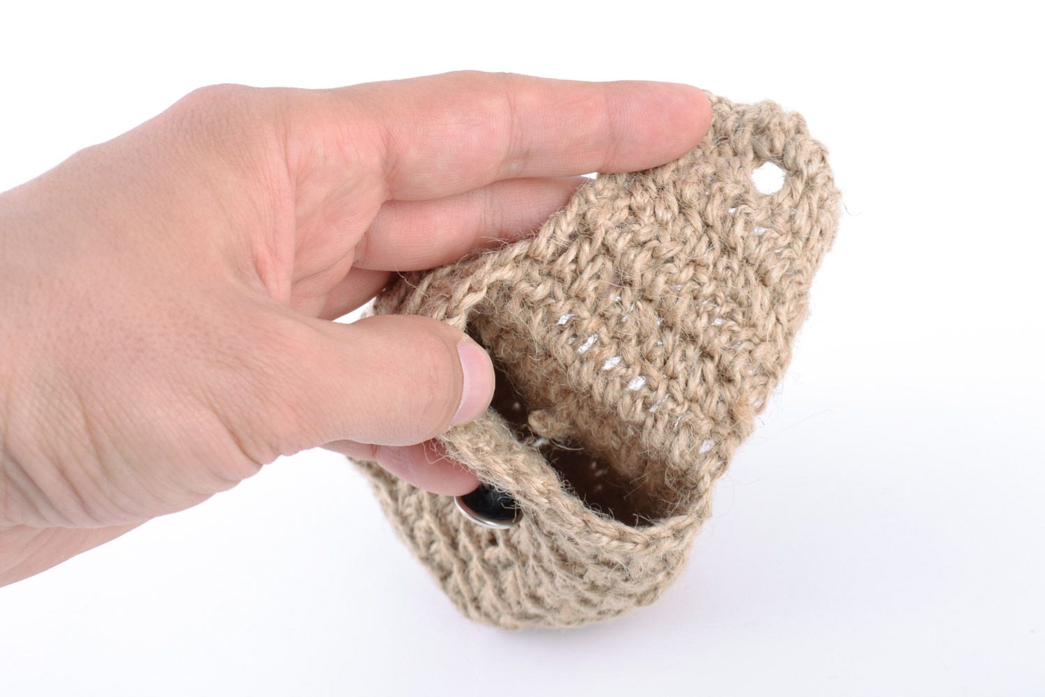 Small handmade pouch case crochet of twine for coins or phone photo 2