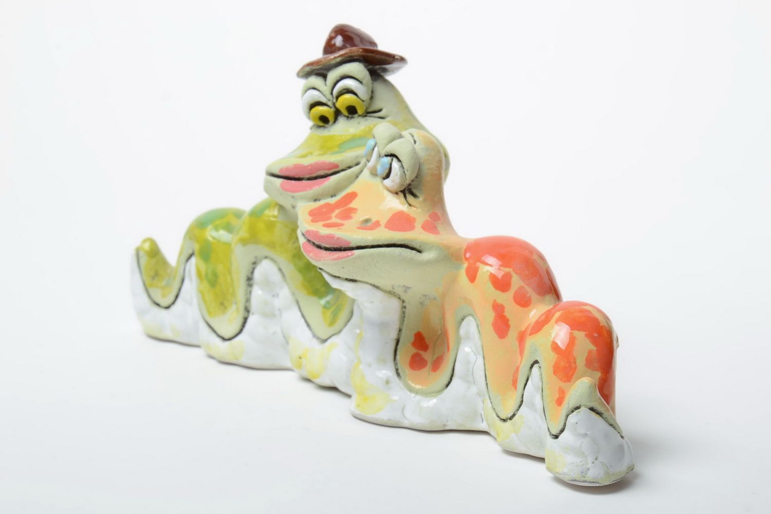 Handmade designer funny semi porcelain colorful painted money box Two Snakes photo 2