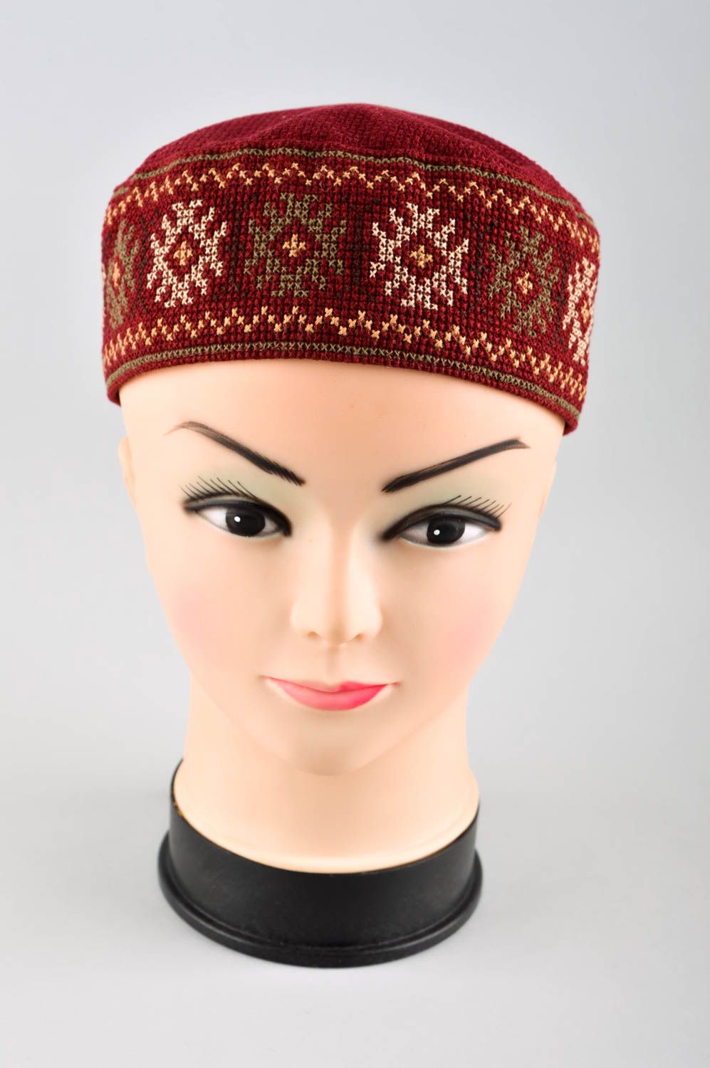 Red handmade fabric hat textile hat for men head accessories gifts for him photo 2