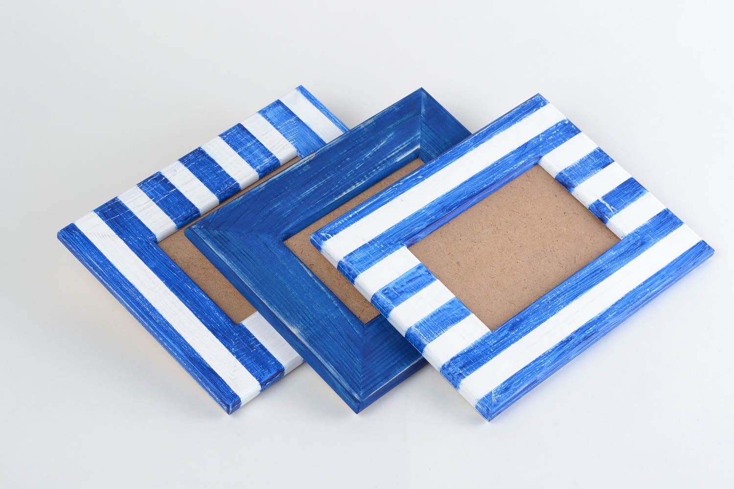 Schöner blauer Holz Fotorahmen mit Bemalung 10x15 einfarbig Künstler Handarbeit foto 4