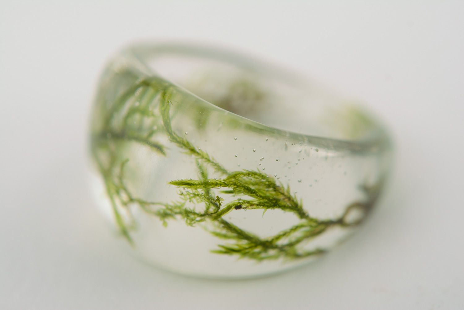Large transparent handmade seal ring with moss coated with epoxy photo 1