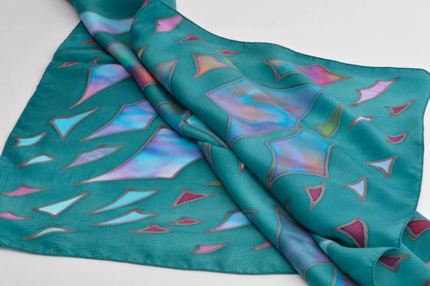 Romantic scarf handmade colorful scarf women accessory designer batik painting photo 2