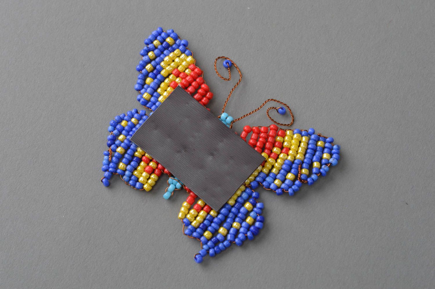 Schmetterling Magnet aus Glasperlen für Kühlschranktür rot gelb handgeschaffen foto 4