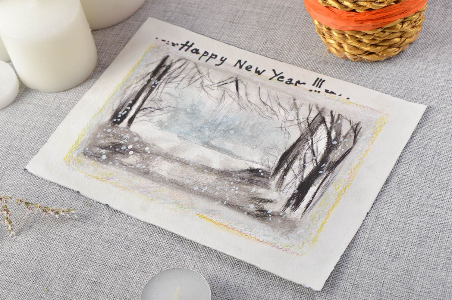 Tarjeta navideña hecha a mano con paisaje postal de felicitación regalo original foto 1