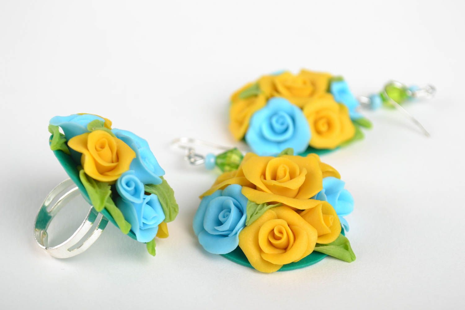 Handmade jewelry flower earrings unique rings polymer clay fashion accessories photo 3