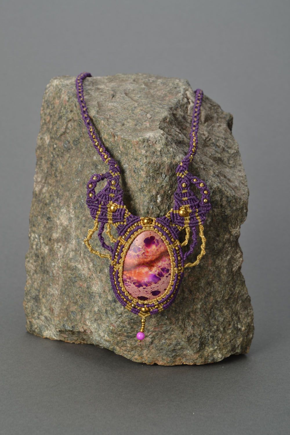 Macrame necklace with variscite gemstone photo 1