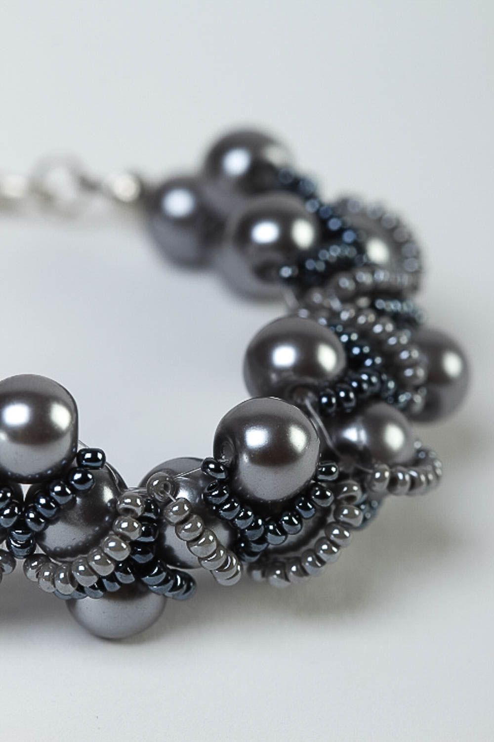 Handmade black and silver beads bracelet for women photo 3