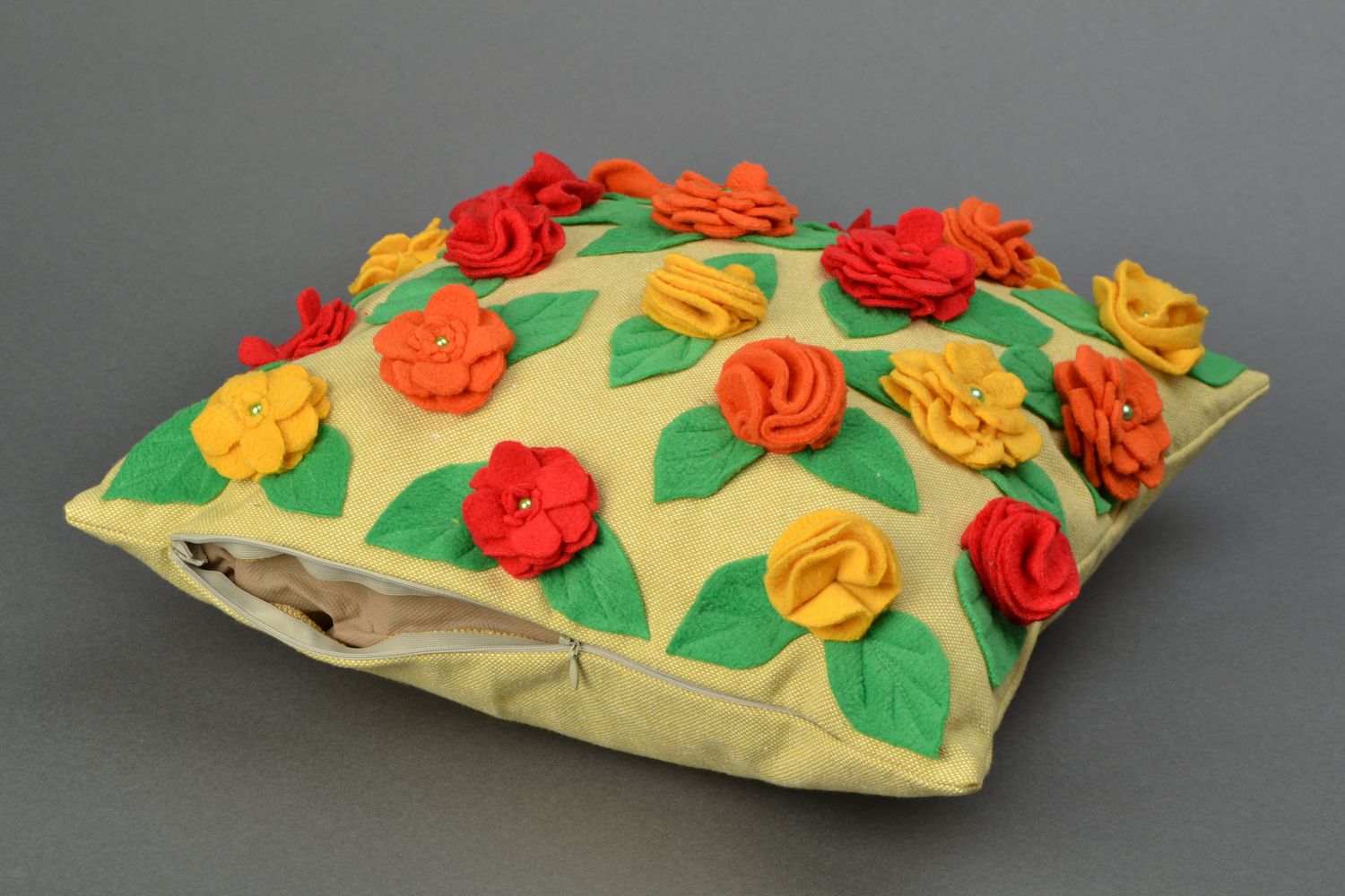 Beautiful handmade cushion with flowers photo 4