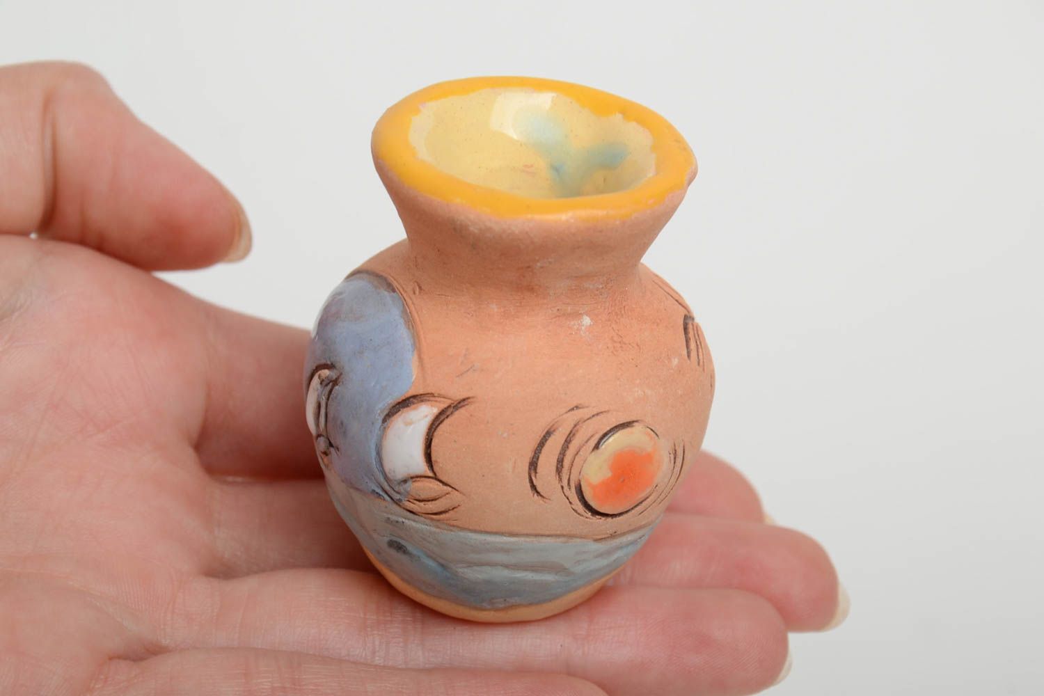 Figurine cruchon en argile peinte d'émail et glaçure faite main miniature Mer photo 4