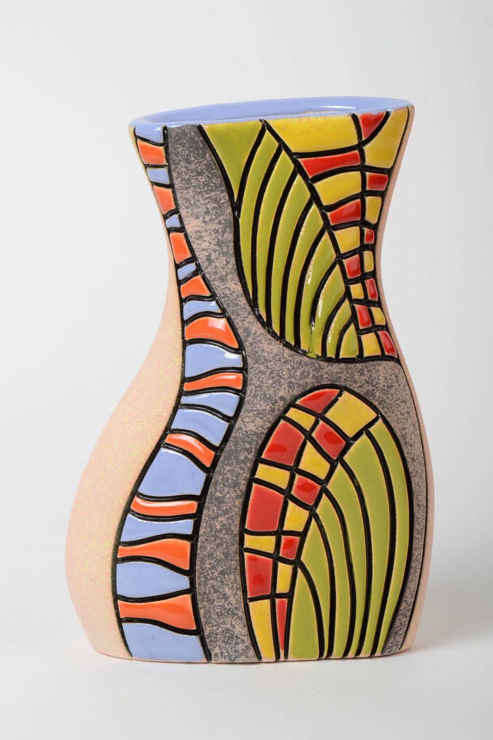 Vase en céramique peint décoratif multicolore fait main pour fleurs 80 cl photo 2